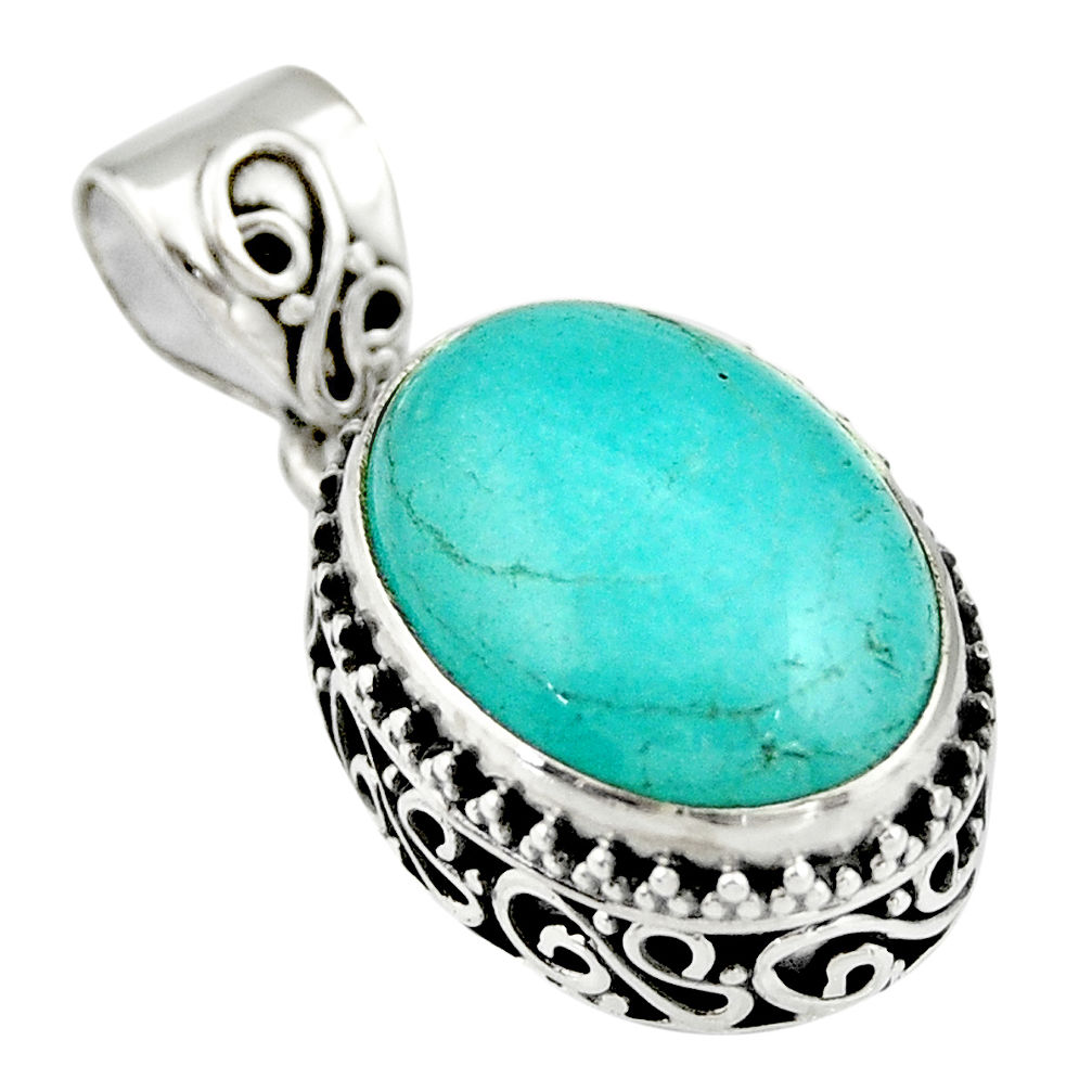 10.24cts natural green peruvian amazonite 925 sterling silver pendant r19055