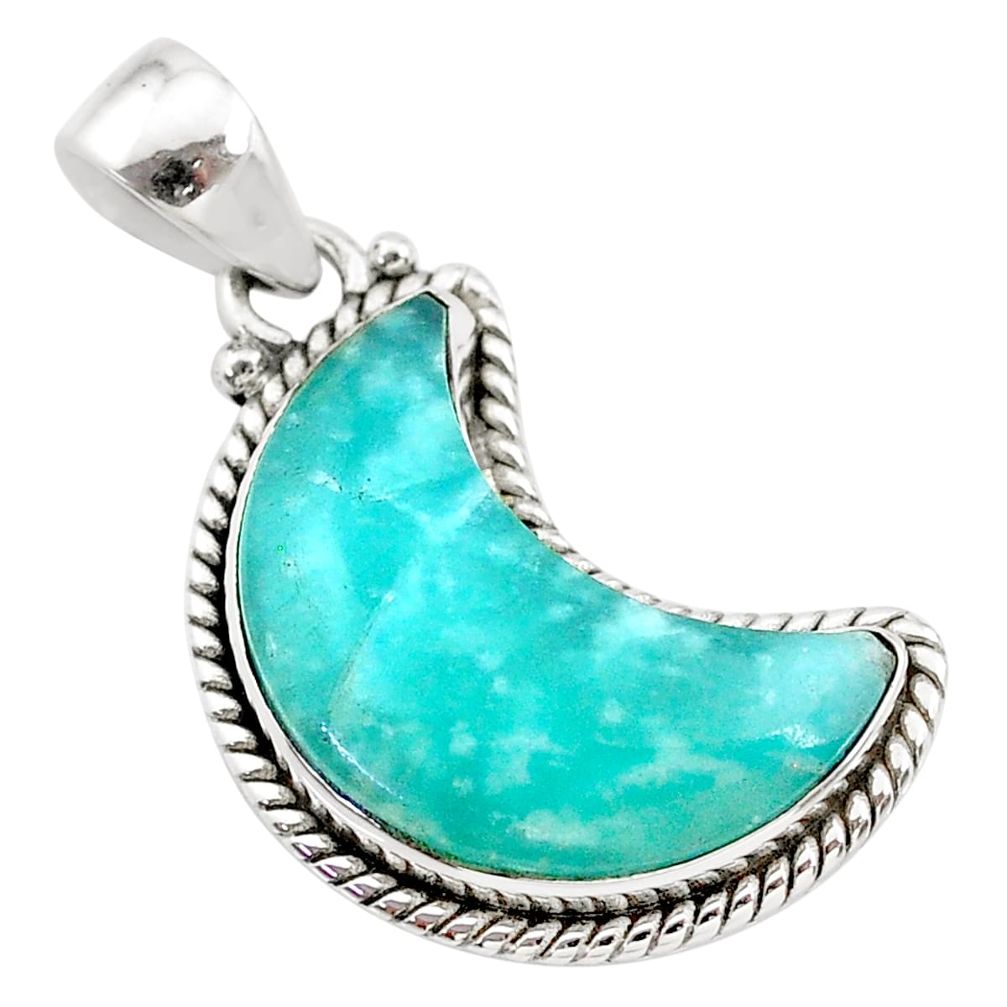 13.15cts natural moon peruvian amazonite 925 sterling silver pendant t21979