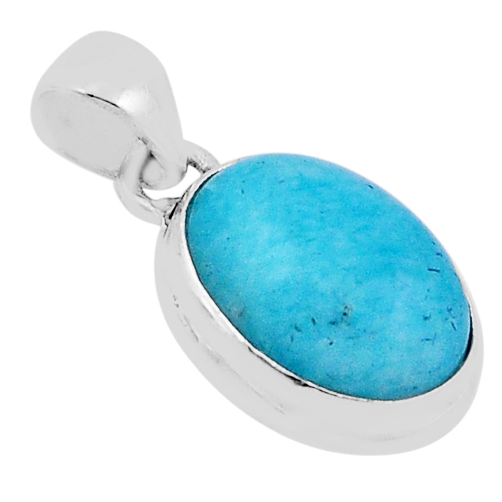 8.73cts natural green peruvian amazonite oval 925 sterling silver pendant n39950