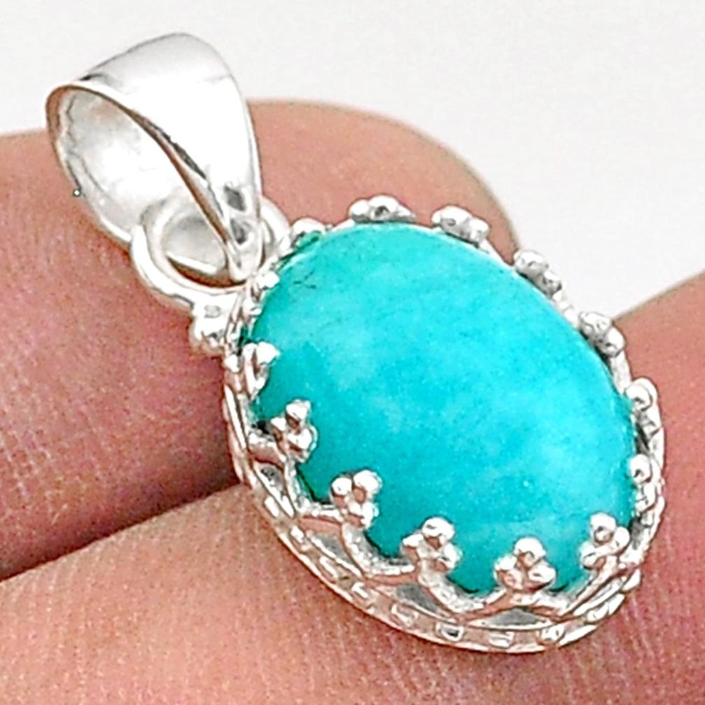 5.43cts natural green peruvian amazonite oval 925 sterling silver pendant t66186