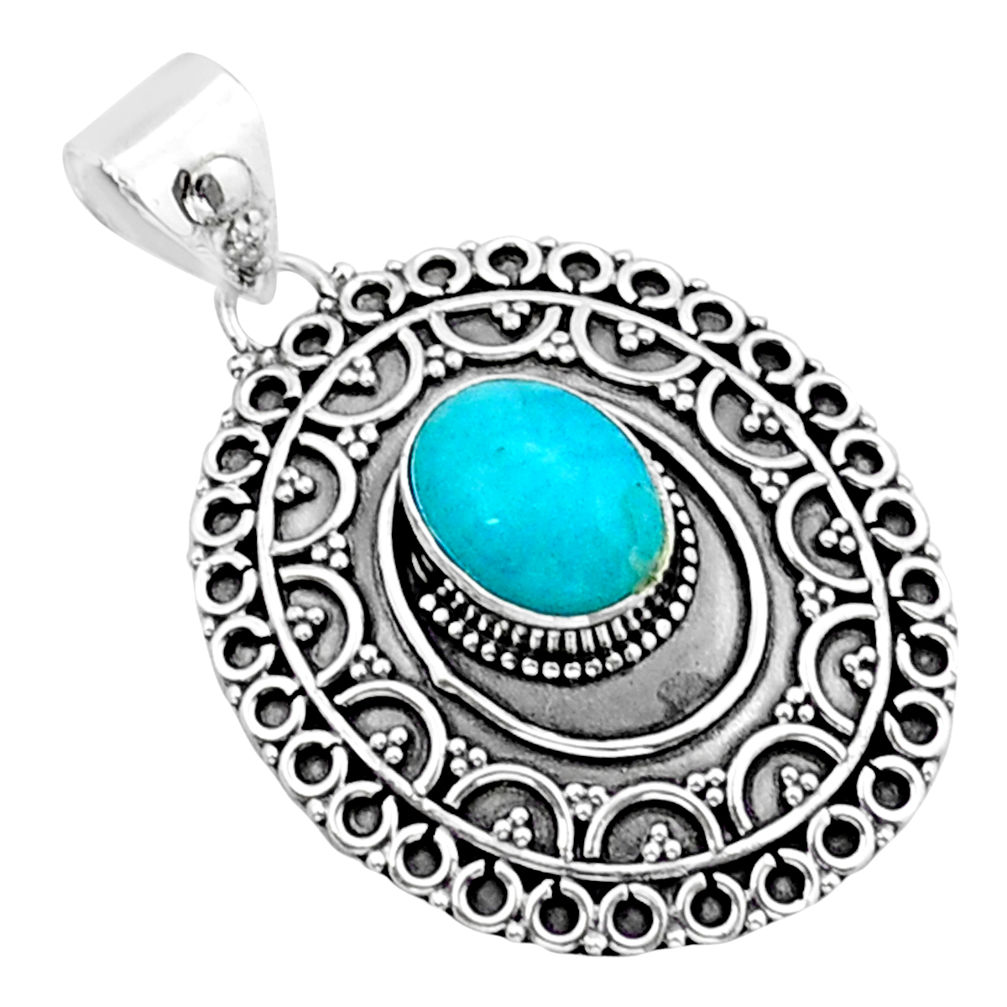 4.22cts natural green peruvian amazonite oval 925 sterling silver pendant y15206