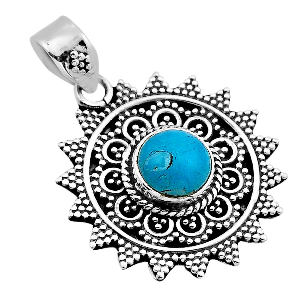 4.57cts natural green peruvian amazonite round sterling silver pendant n51491