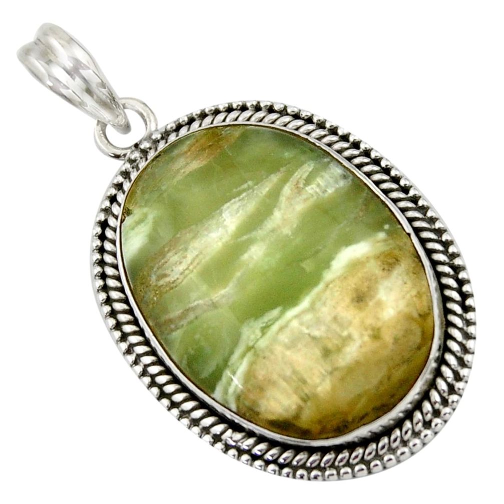 26.16cts natural green pietersite (african) 925 sterling silver pendant r41680