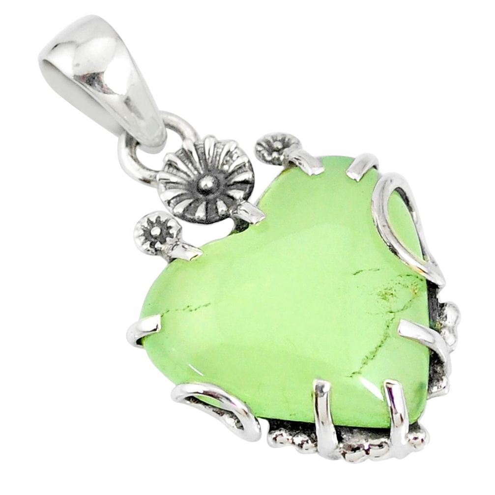 14.18cts natural green prehnite 925 sterling silver flower pendant r77841