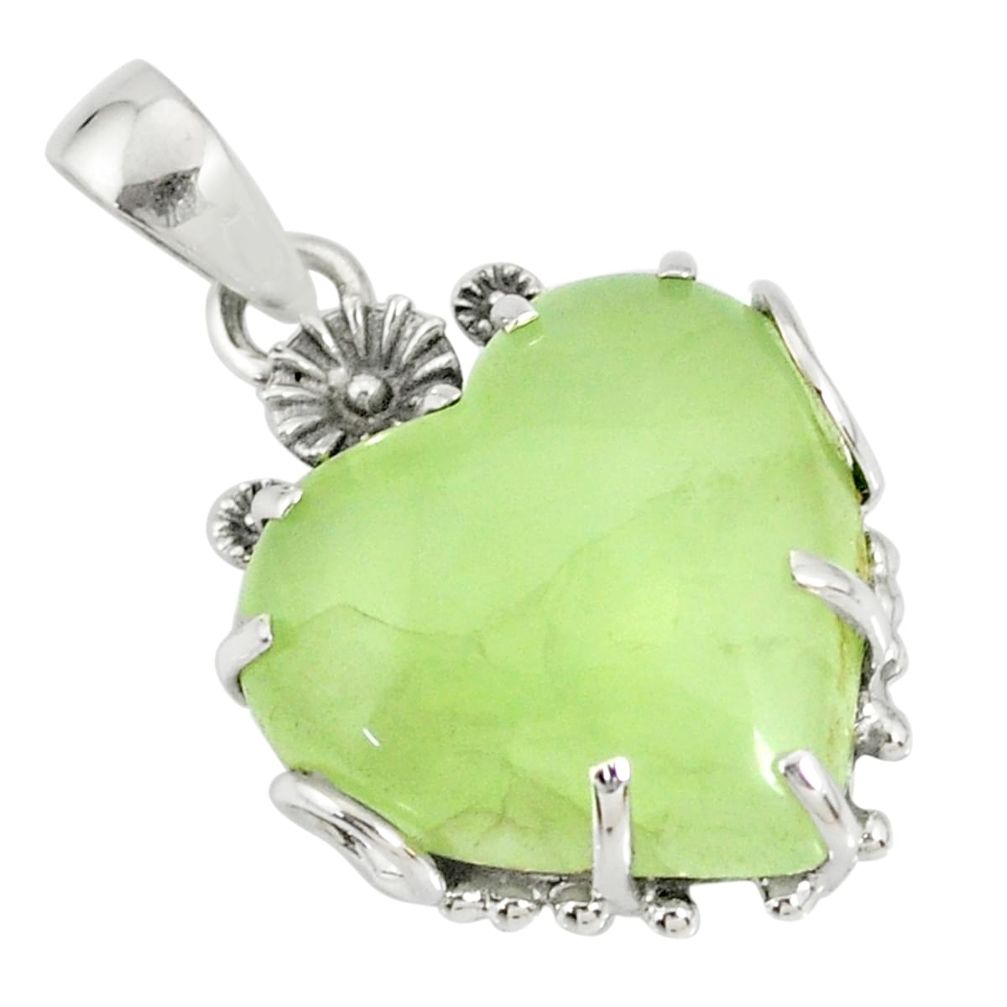 20.17cts natural green prehnite 925 sterling silver flower pendant r77842