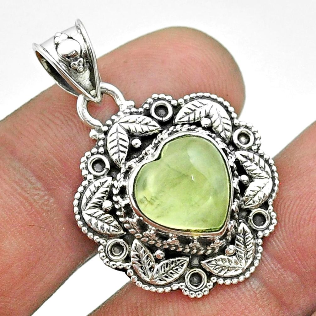 5.16cts natural green prehnite 925 sterling silver pendant jewelry t56141