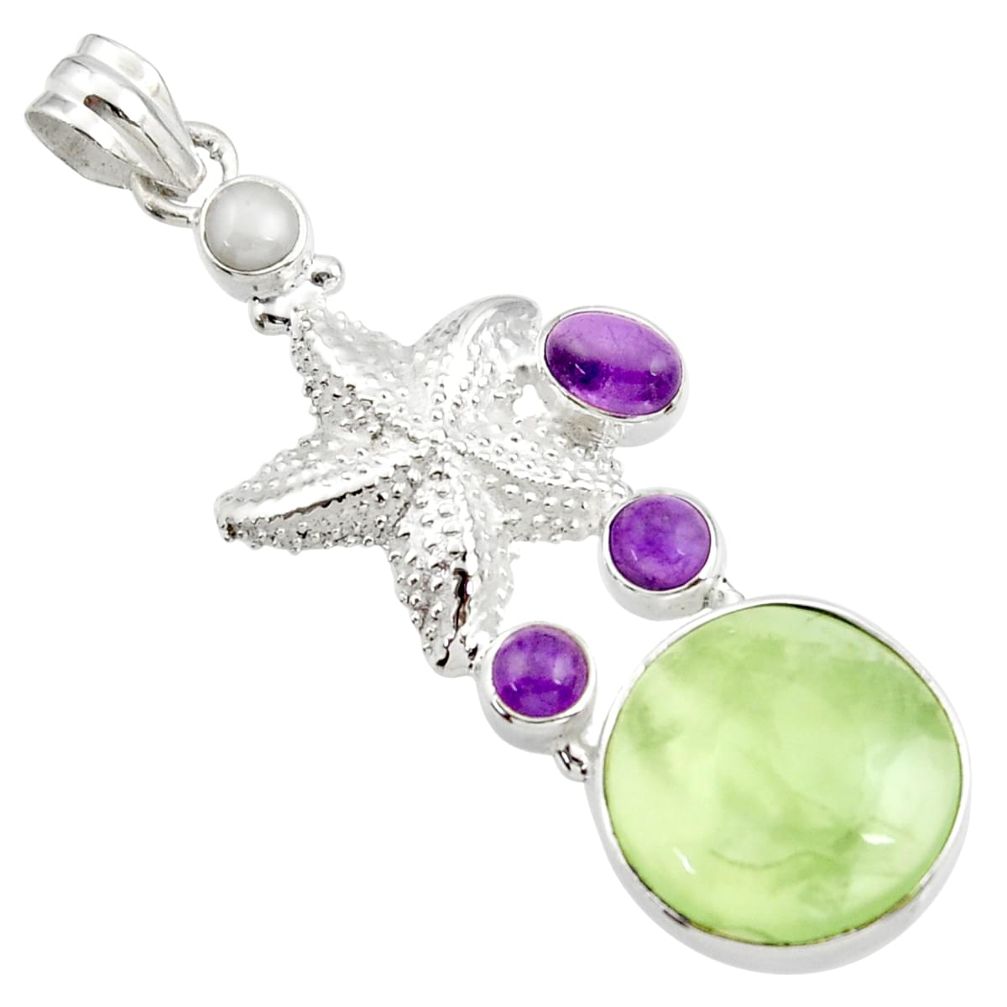  green prehnite amethyst 925 silver star fish pendant d44785