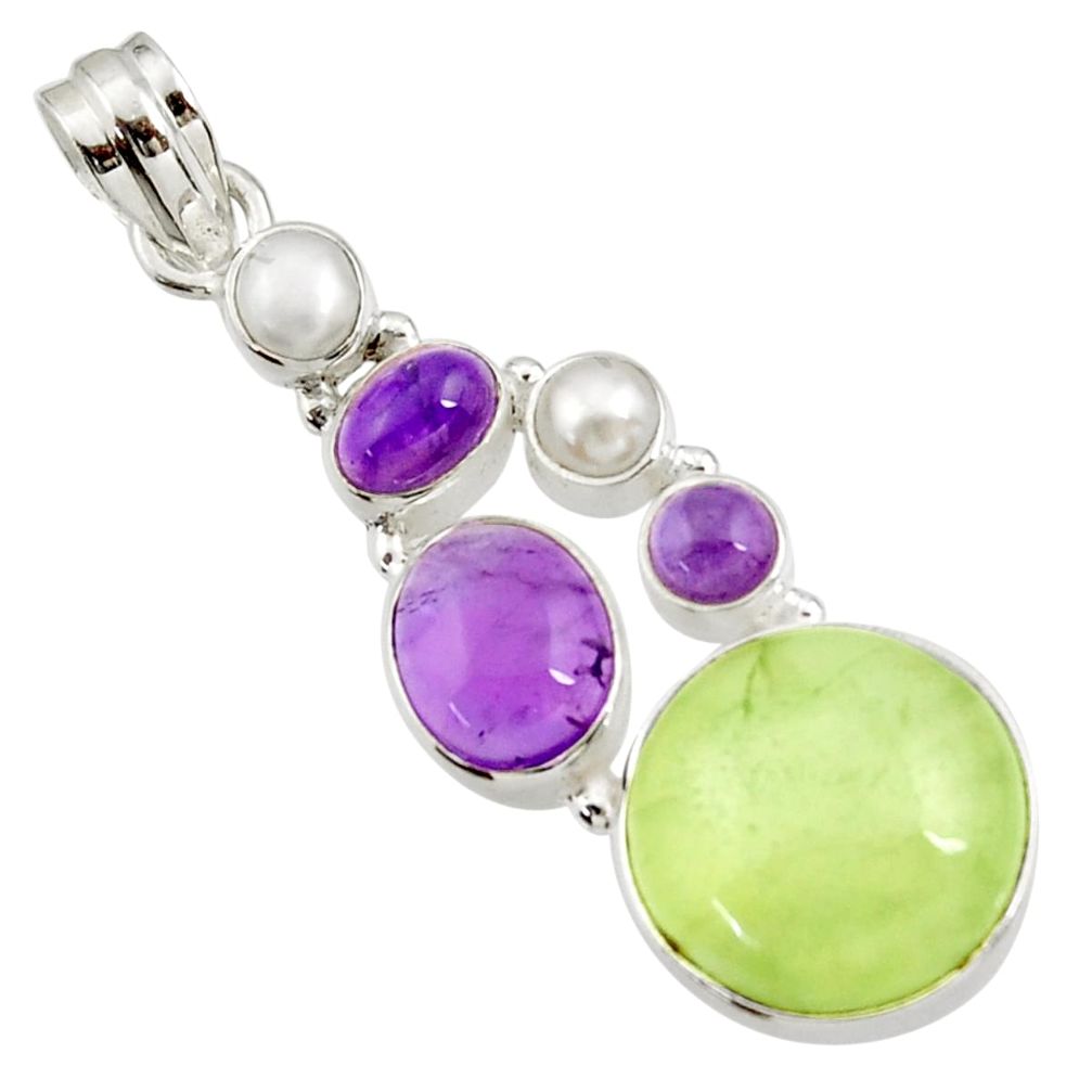  green prehnite amethyst pearl 925 silver pendant d44781