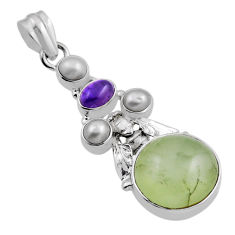 16.11cts natural green prehnite amethyst pearl silver honey bee pendant n24979