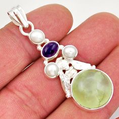 18.66cts natural green prehnite amethyst pearl silver honey bee pendant y21502