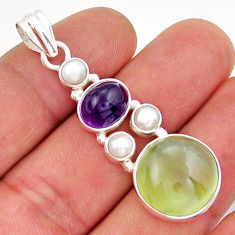 19.43cts natural green prehnite amethyst pearl sterling silver pendant y21443