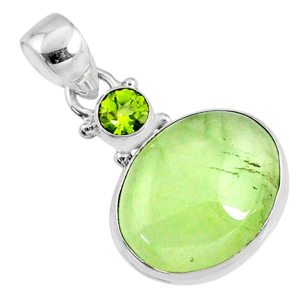 12.58cts natural green prehnite oval peridot 925 sterling silver pendant r70354