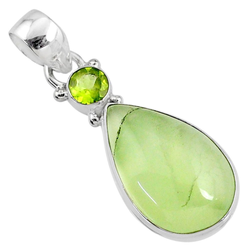 14.57cts natural green prehnite peridot 925 sterling silver pendant r70345