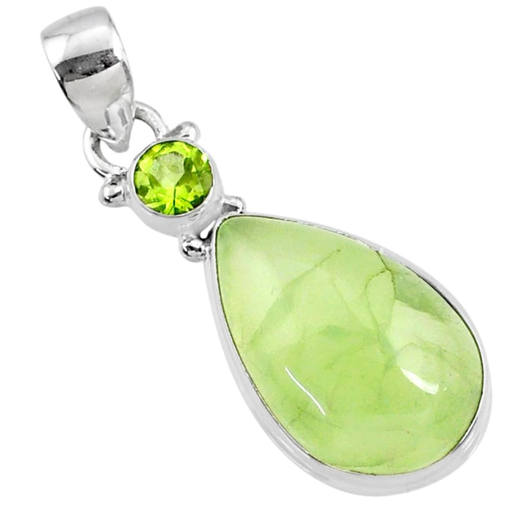 14.07cts natural green prehnite peridot 925 sterling silver pendant r70347