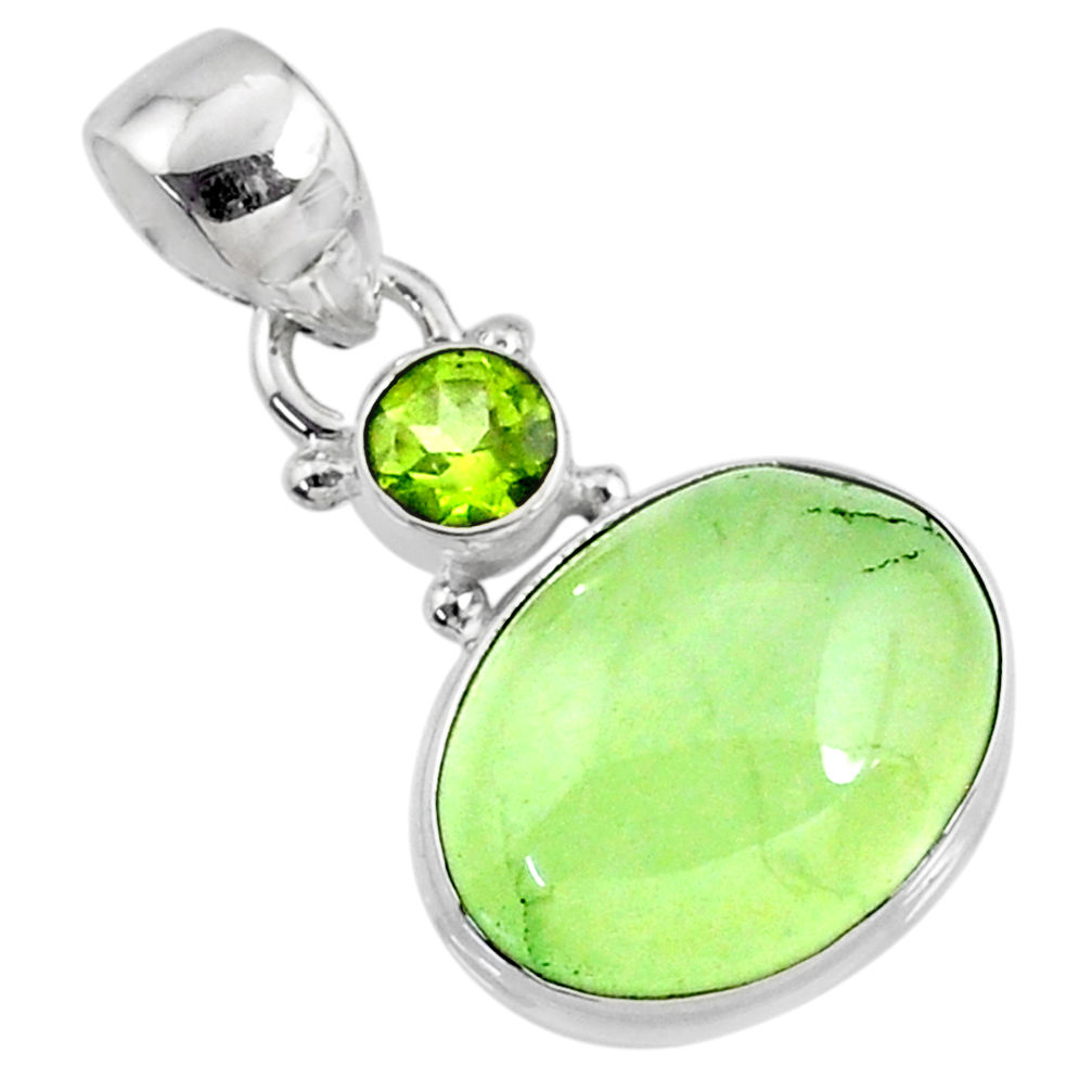 11.07cts natural green prehnite peridot 925 sterling silver pendant r70359