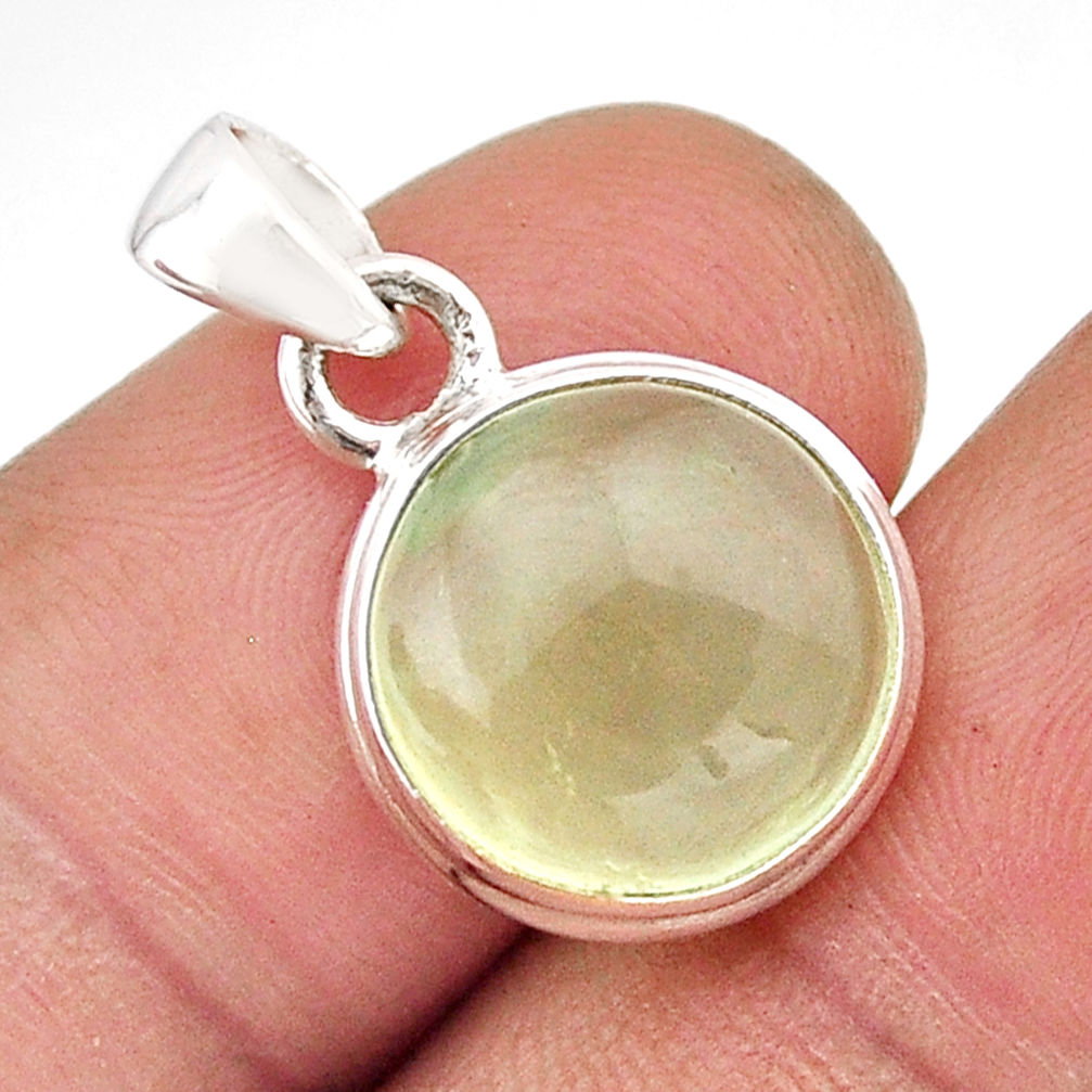 5.45cts natural green prehnite round 925 sterling silver pendant jewelry y61554