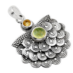 1.22cts natural green prehnite yellow citrine 925 sterling silver pendant y91888
