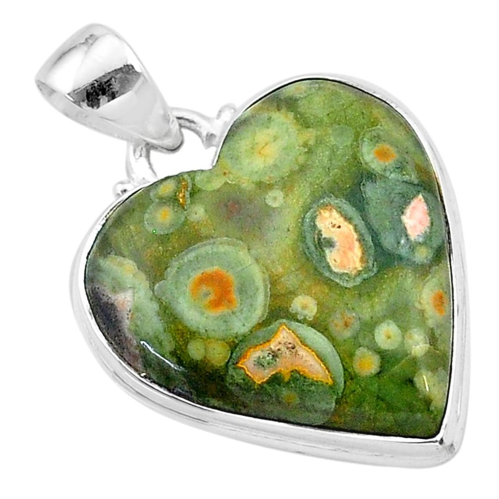 18.15cts natural green rainforest rhyolite jasper 925 silver pendant t13461