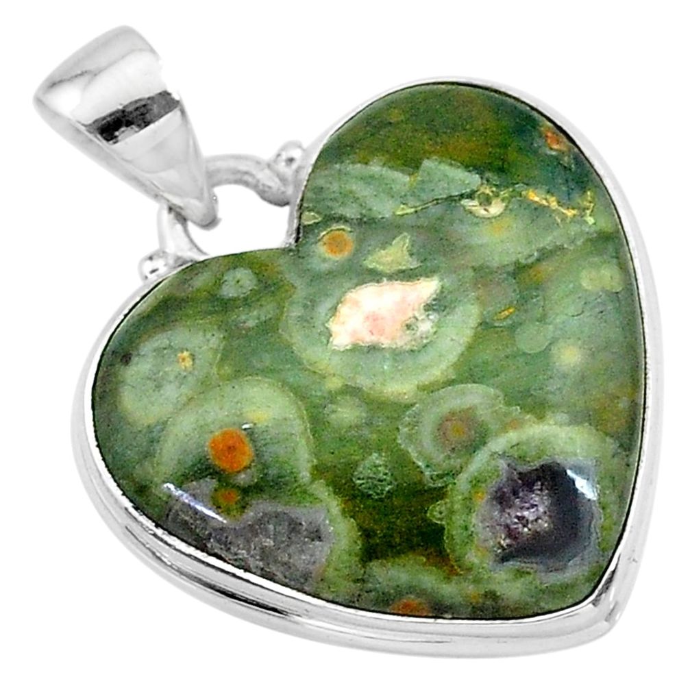 19.18cts natural green rainforest rhyolite jasper 925 silver pendant t13474