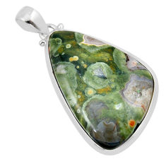 25.57cts natural green rainforest rhyolite jasper fancy silver pendant y44379