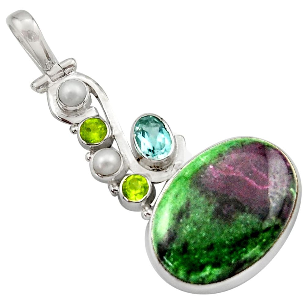 24.73cts natural green ruby zoisite topaz 925 sterling silver pendant d46754