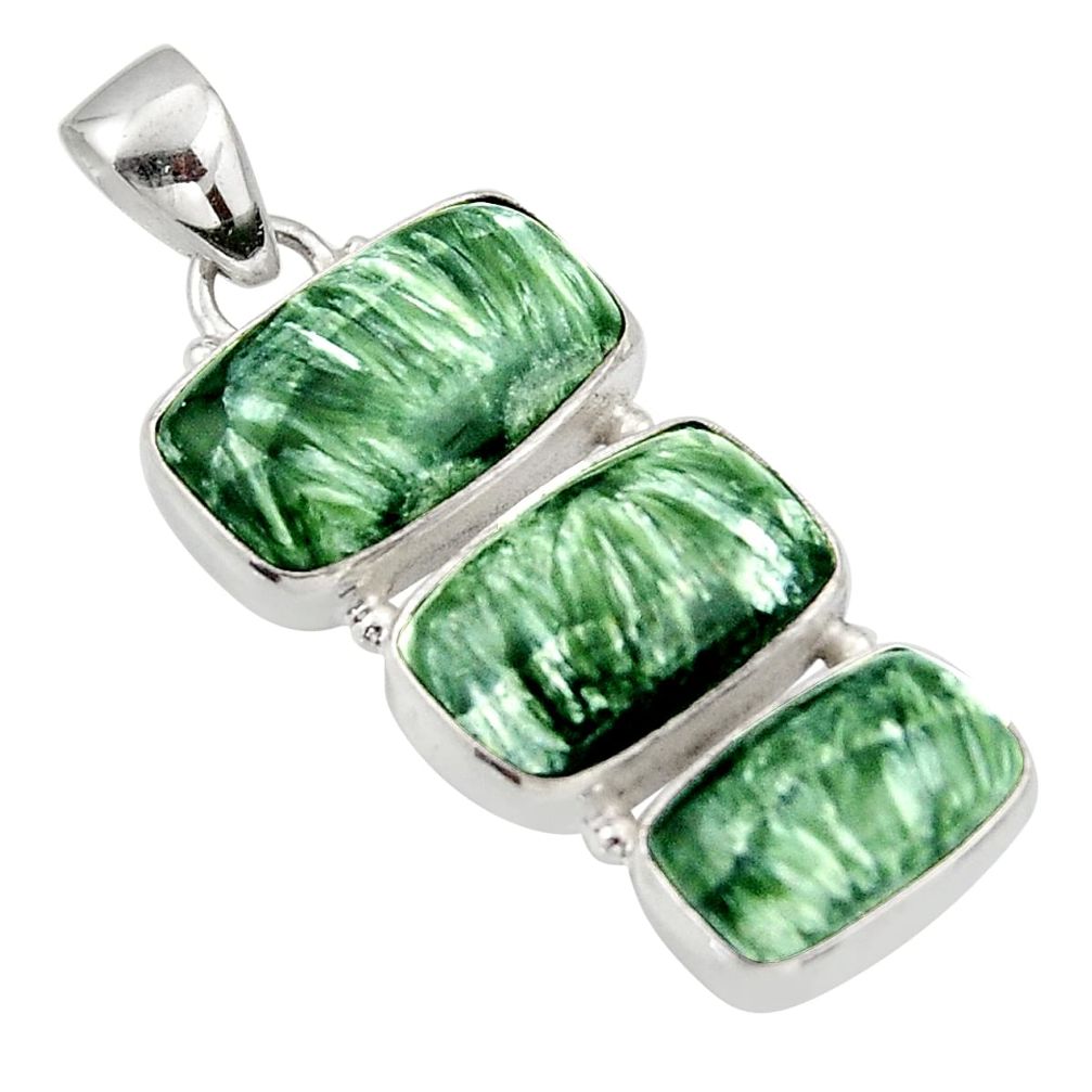 20.05cts natural green seraphinite (russian) 925 sterling silver pendant d47394