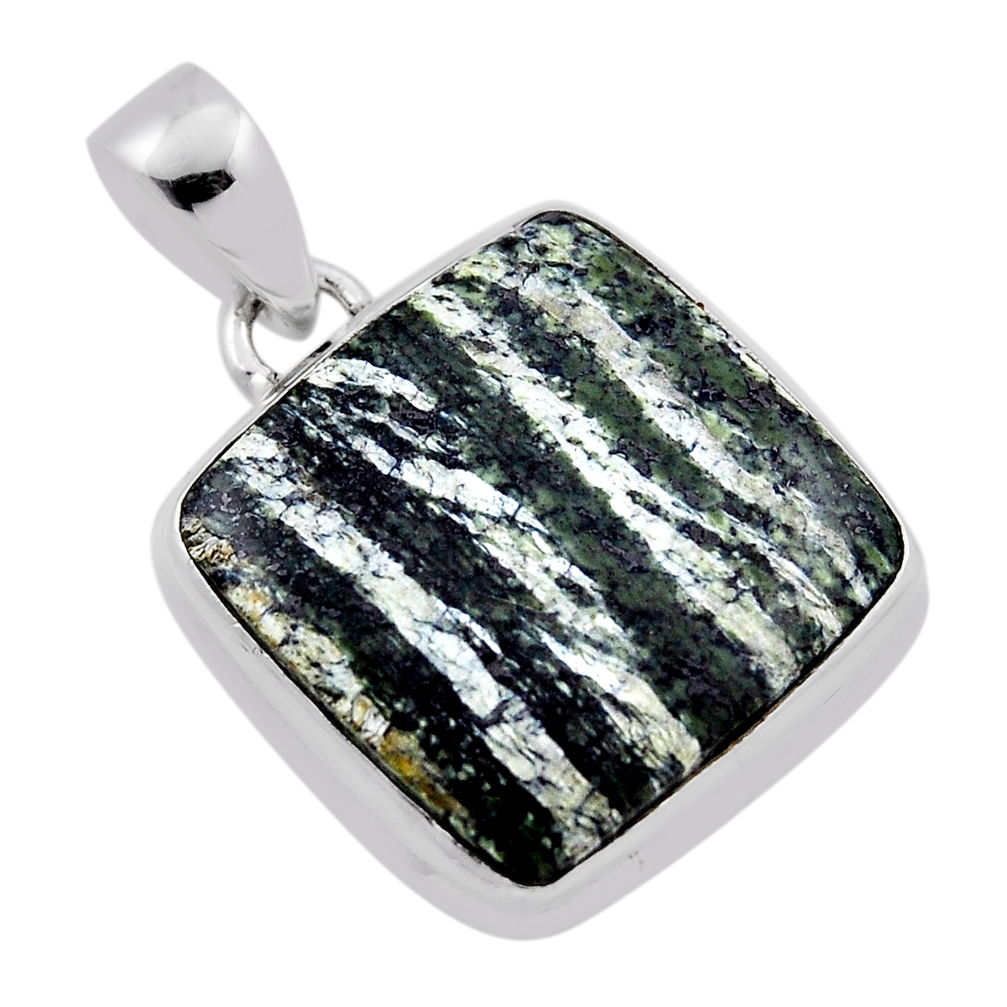 17.95cts natural green seraphinite (russian) 925 sterling silver pendant n35037