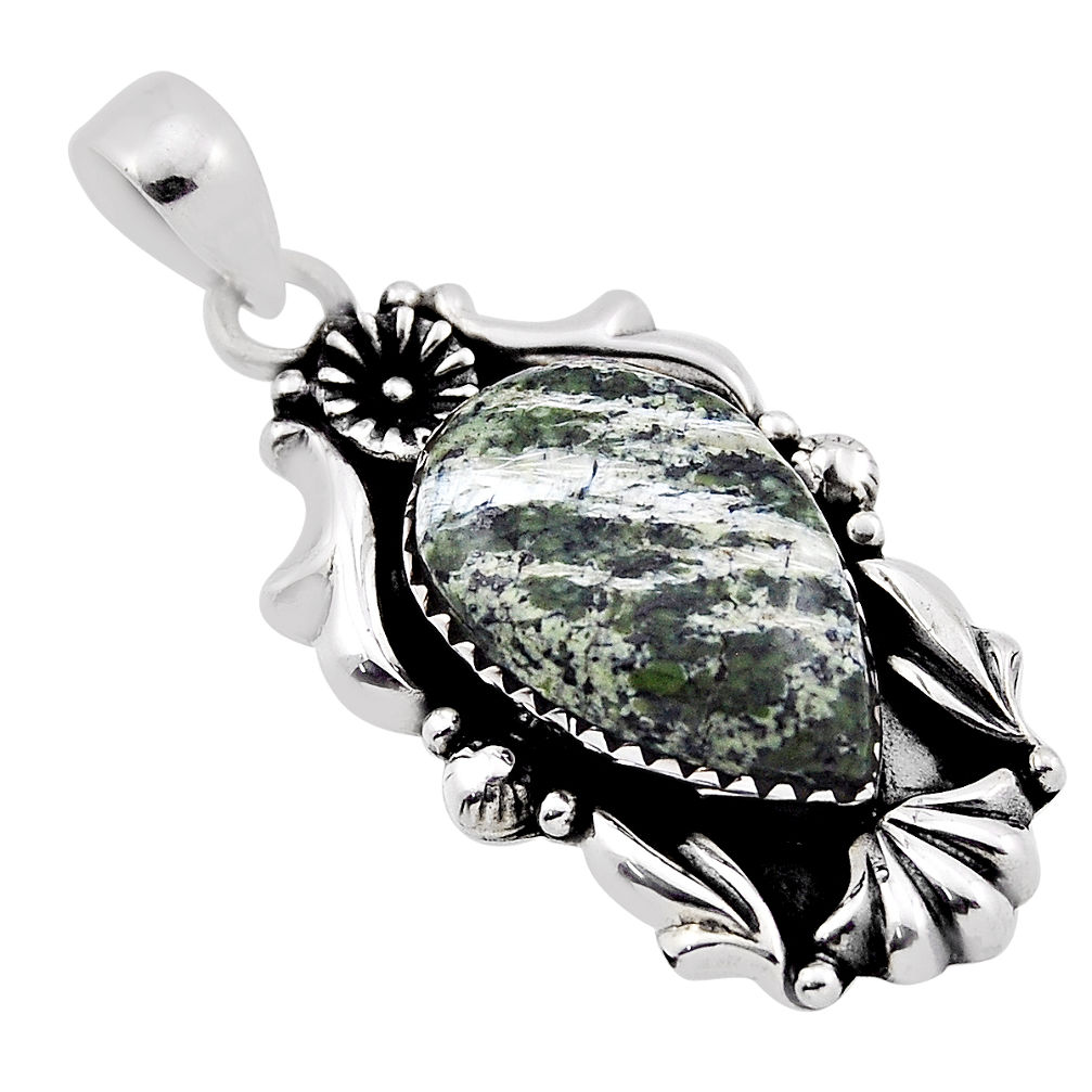 10.37cts natural green seraphinite (russian) 925 sterling silver pendant n35092