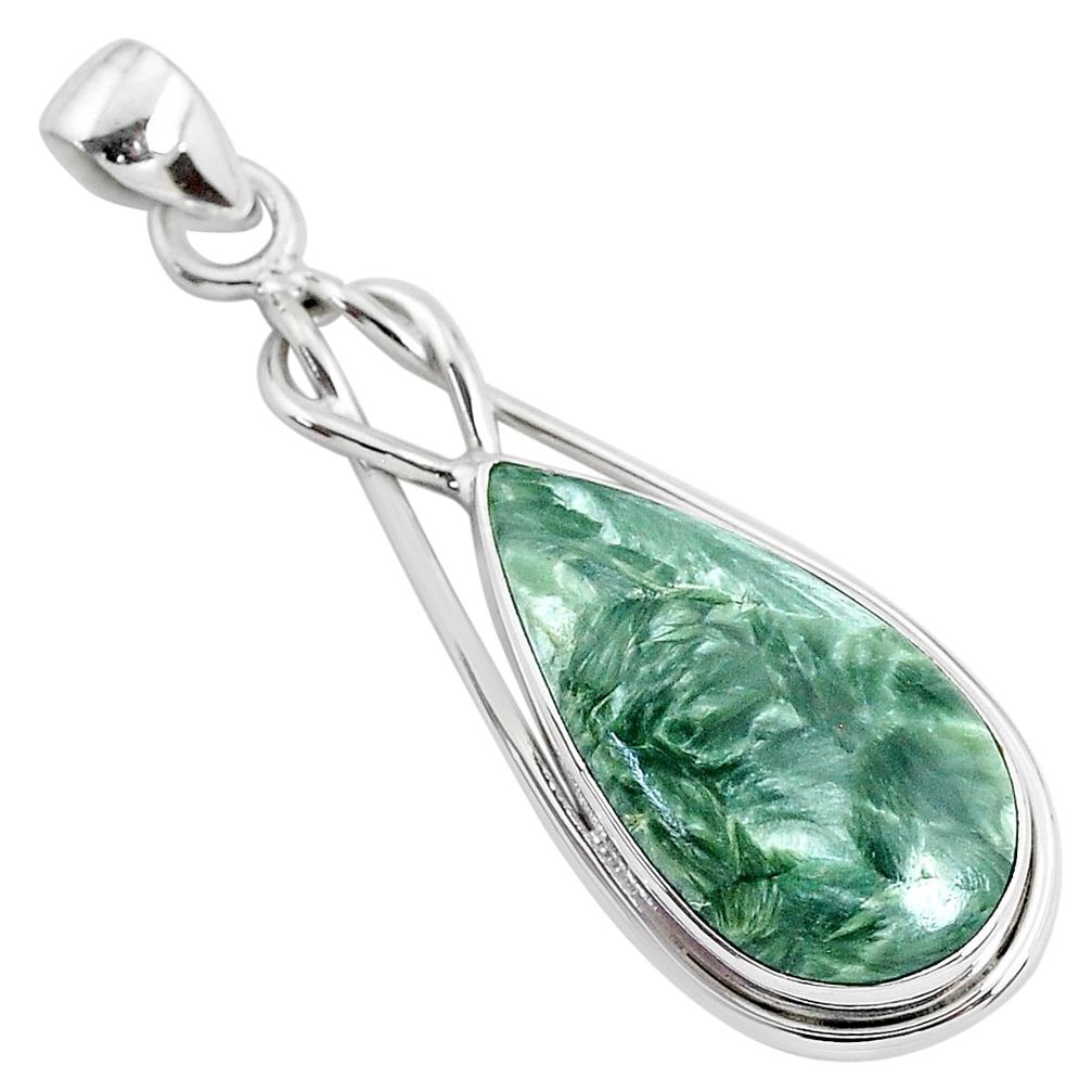 13.15cts natural green seraphinite (russian) 925 sterling silver pendant r94570