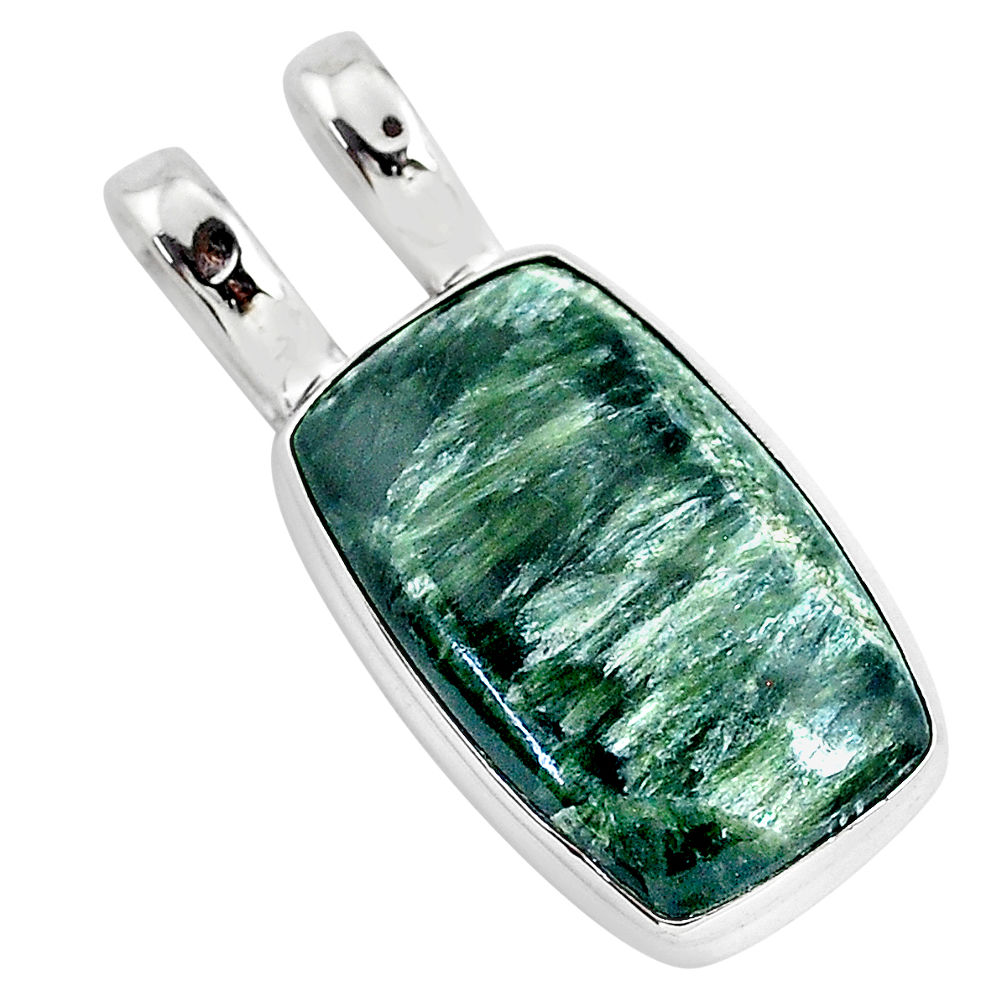 14.23cts natural green seraphinite (russian) 925 sterling silver pendant r94572