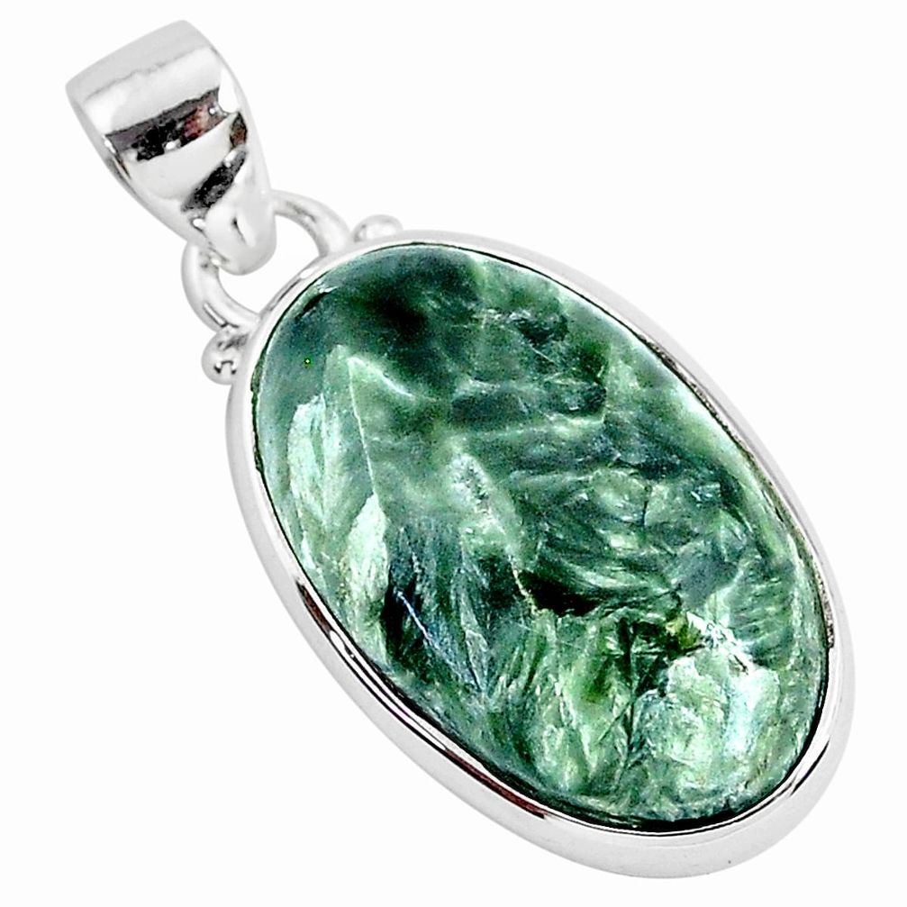 13.70cts natural green seraphinite (russian) 925 sterling silver pendant r94573