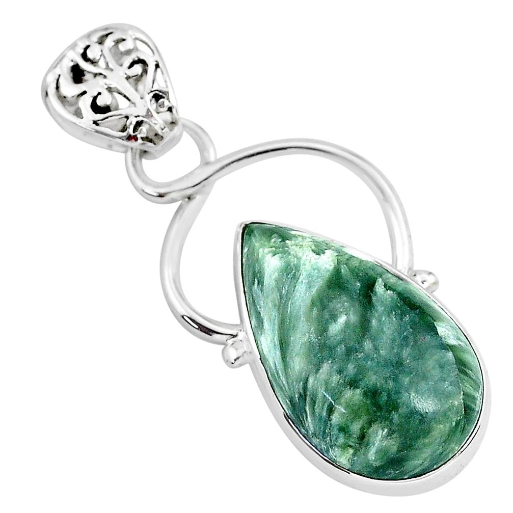 14.65cts natural green seraphinite (russian) 925 sterling silver pendant r94575