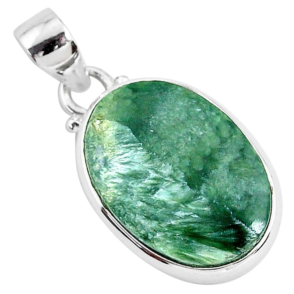 13.70cts natural green seraphinite (russian) 925 sterling silver pendant r94576