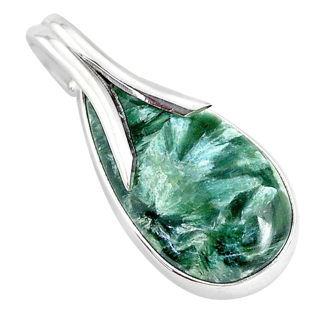 10.65cts natural green seraphinite (russian) 925 sterling silver pendant r94578