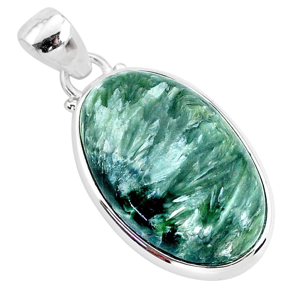 15.08cts natural green seraphinite (russian) 925 sterling silver pendant r94579