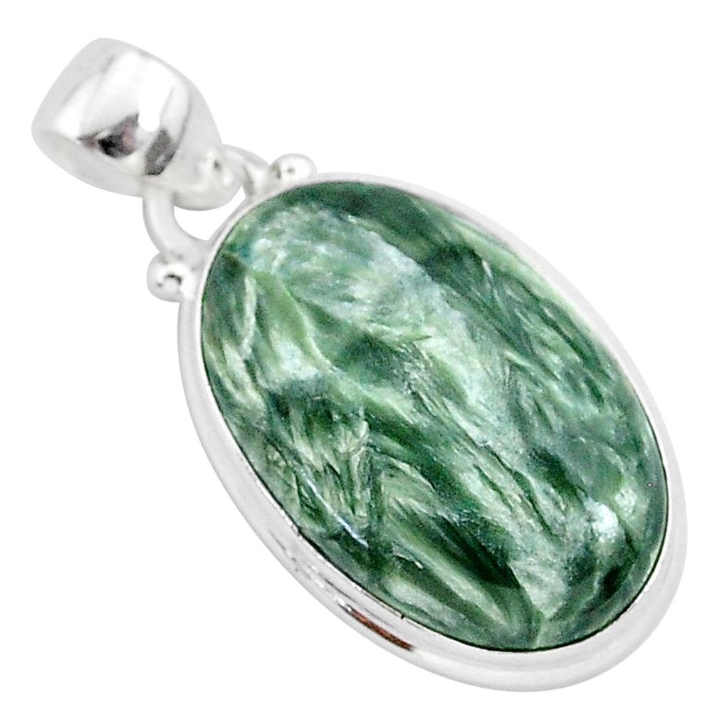 15.65cts natural green seraphinite (russian) 925 sterling silver pendant r94841