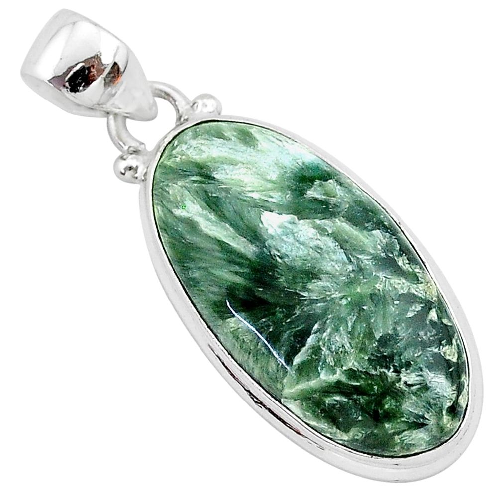 15.08cts natural green seraphinite (russian) 925 sterling silver pendant r94843