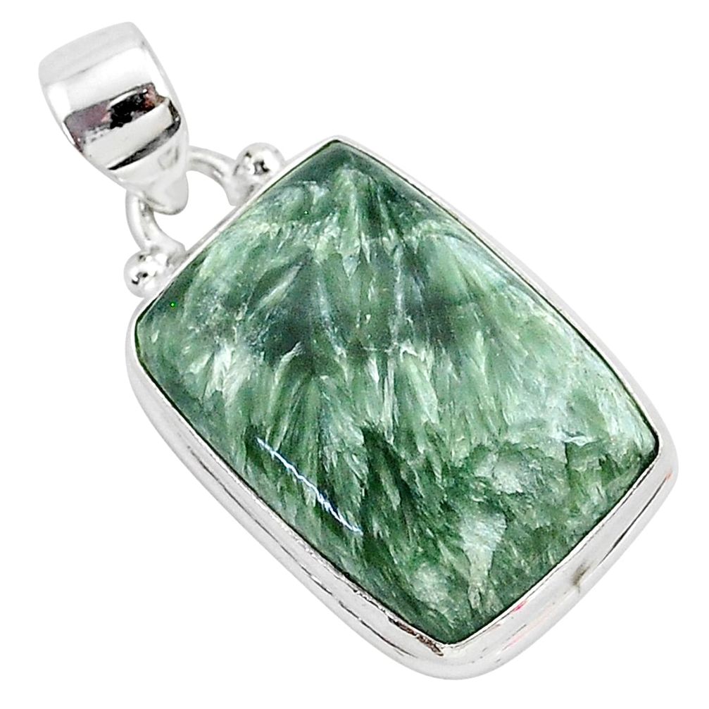 16.20cts natural green seraphinite (russian) 925 sterling silver pendant r94846
