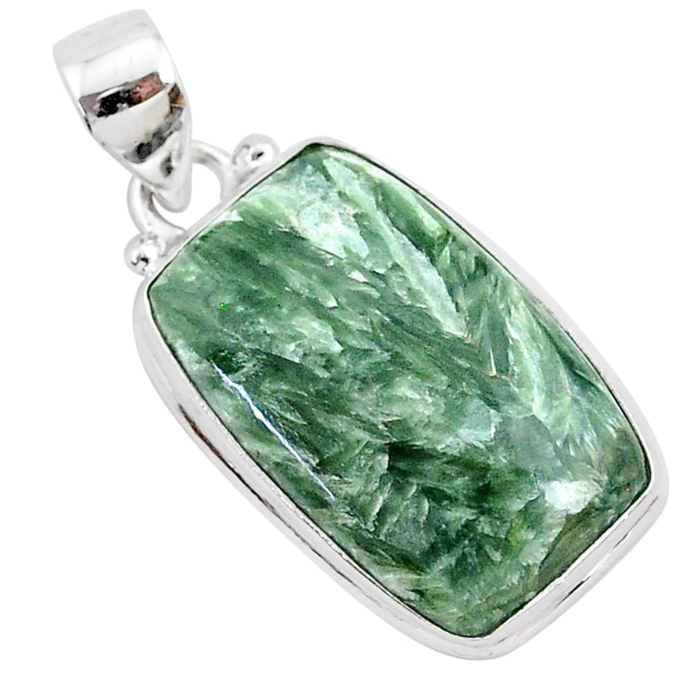 15.65cts natural green seraphinite (russian) 925 sterling silver pendant r94847