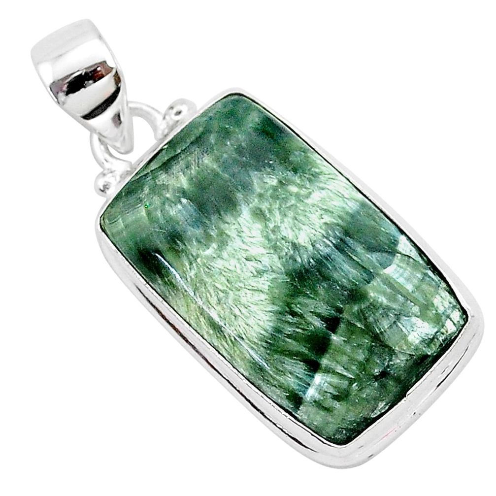 16.20cts natural green seraphinite (russian) 925 sterling silver pendant r94849