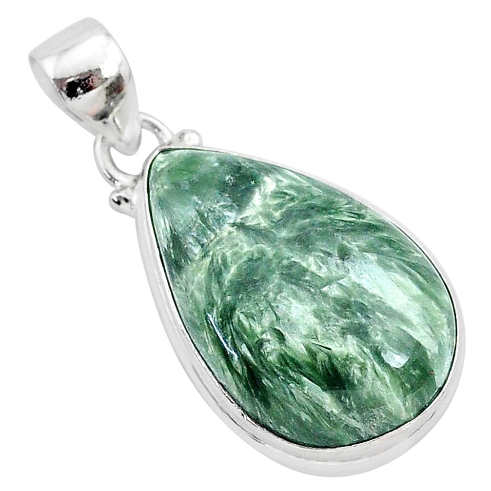 14.23cts natural green seraphinite (russian) 925 sterling silver pendant r94852