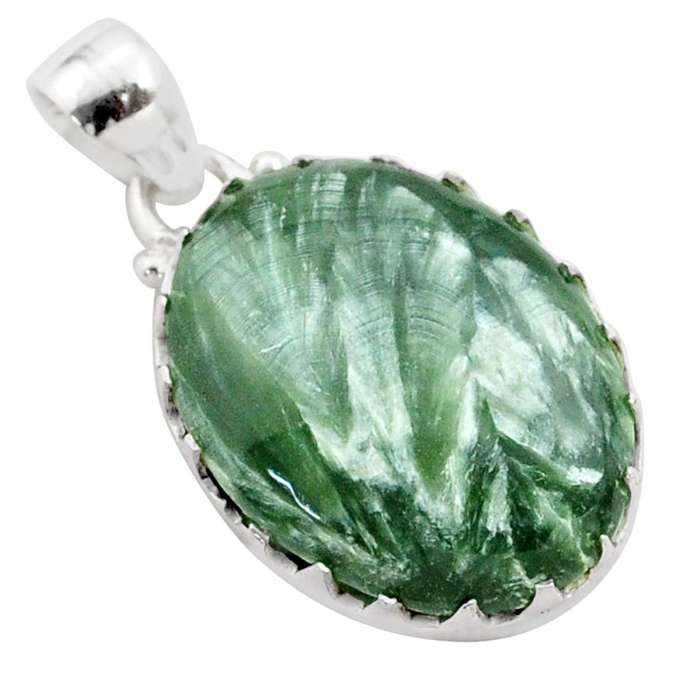 13.10cts natural green seraphinite (russian) 925 sterling silver pendant t77566