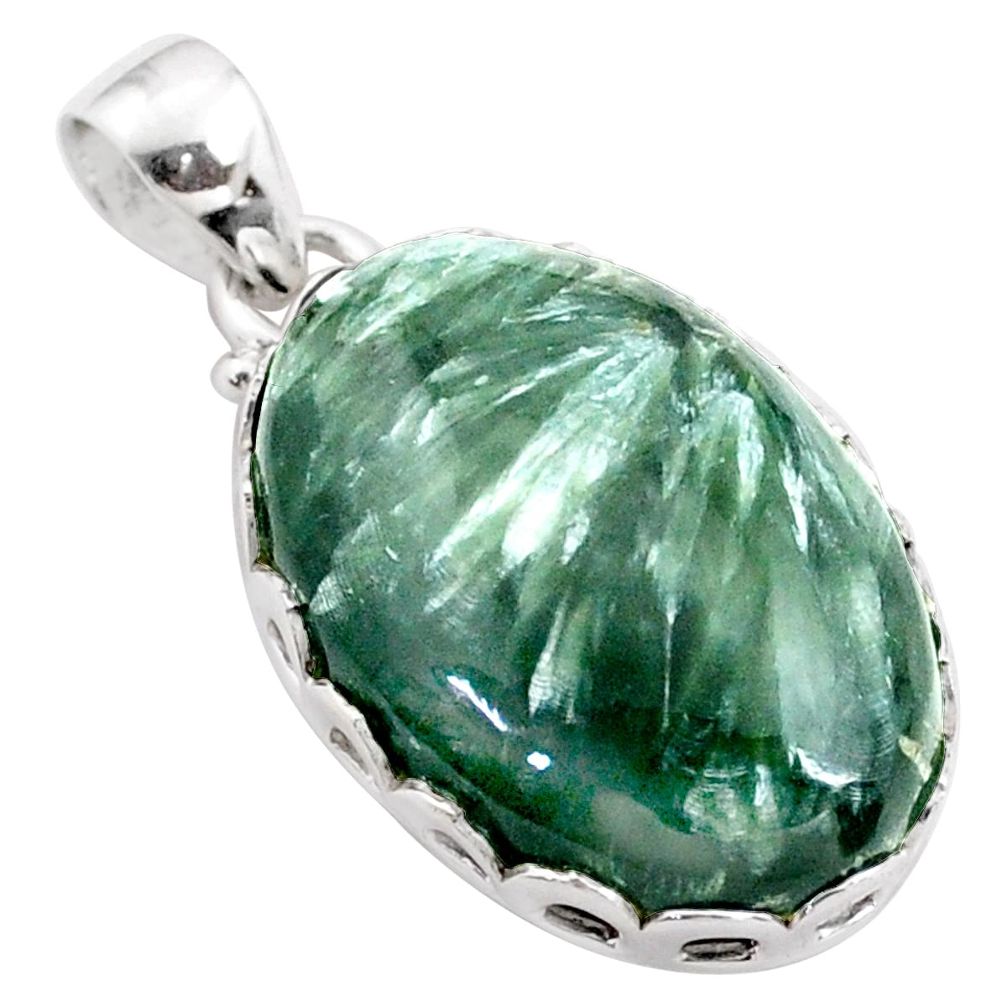 16.20cts natural green seraphinite (russian) 925 sterling silver pendant t77580