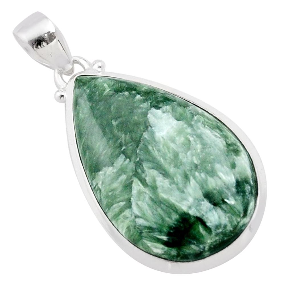19.42cts natural green seraphinite (russian) 925 sterling silver pendant t78648