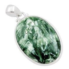 18.28cts natural green seraphinite (russian) 925 sterling silver pendant t78658