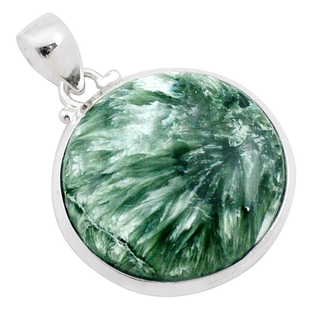 18.36cts natural green seraphinite (russian) 925 sterling silver pendant t78680