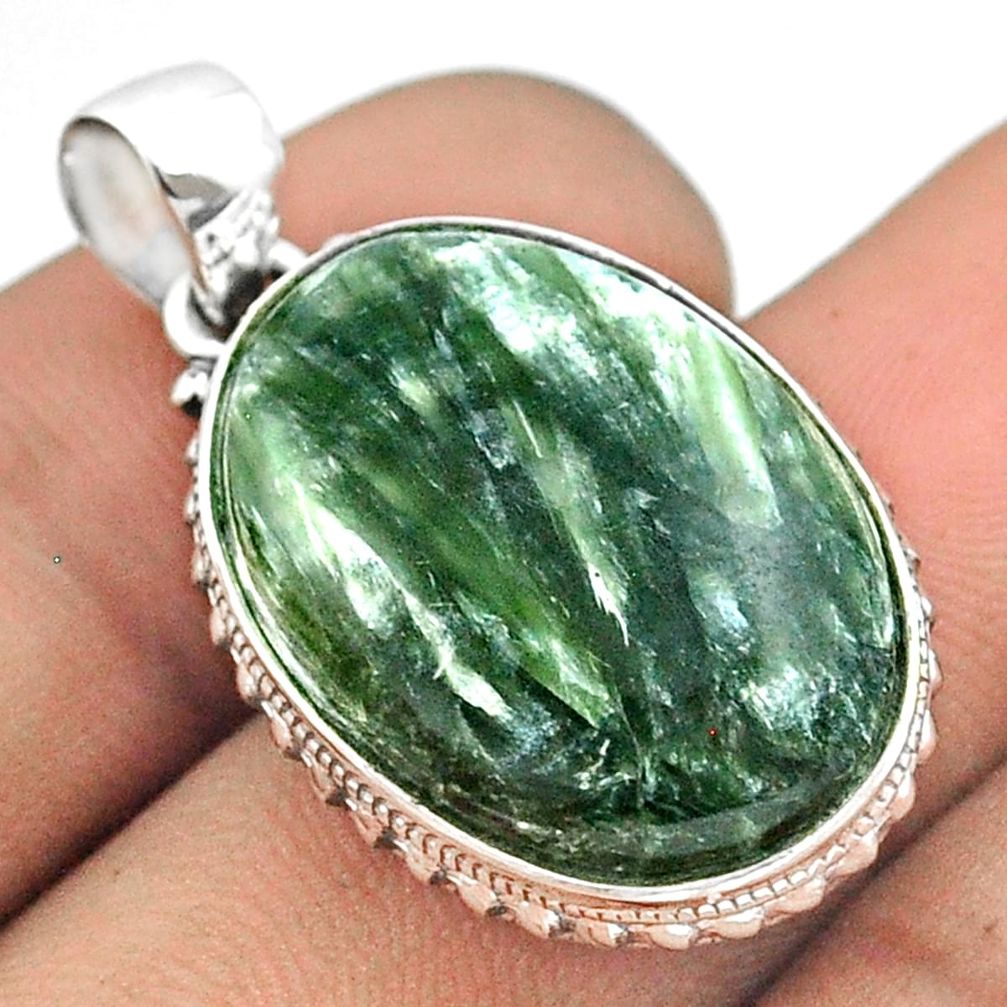 16.12cts natural green seraphinite (russian) 925 sterling silver pendant u22078