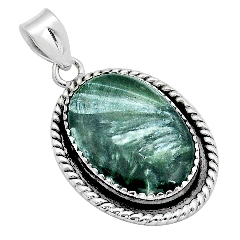 16.67cts natural green seraphinite (russian) 925 sterling silver pendant u89951