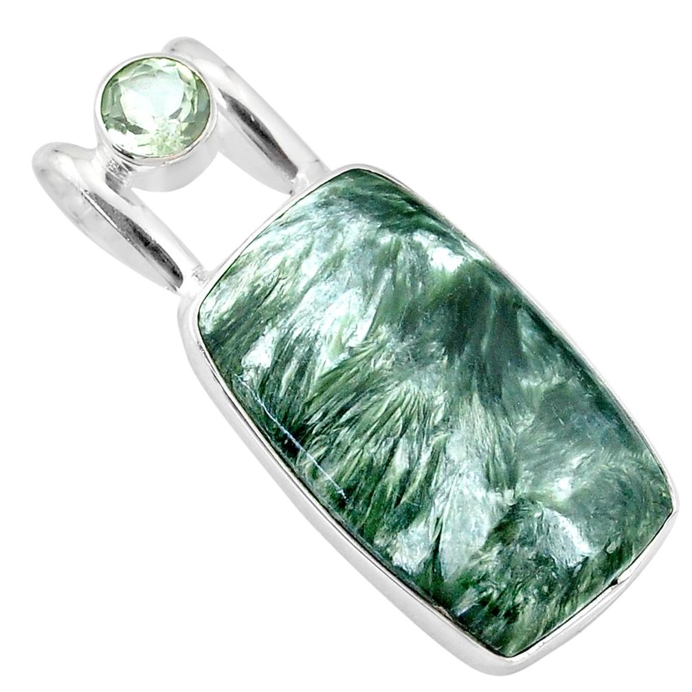 21.48cts natural green seraphinite (russian) amethyst 925 silver pendant r72891