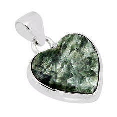 10.22cts natural green seraphinite (russian) heart 925 silver pendant y71325